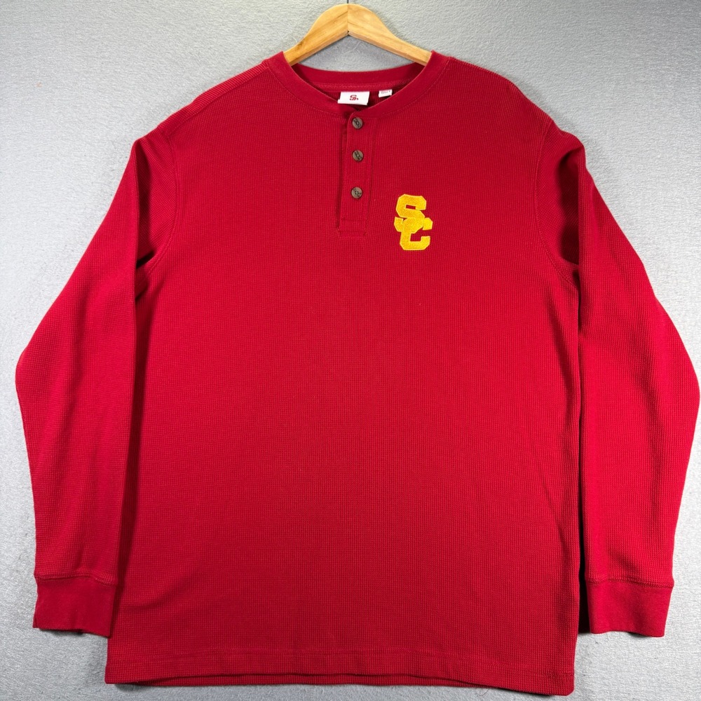USC Trojans‎ Apparel Red Waffle Knit Long Sleeve Henley Shirt Men's 2XL NCAA